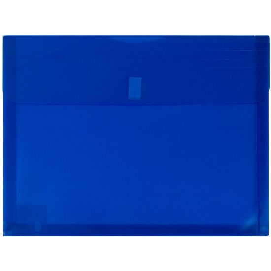 Picture of JAM Paper Plastic Booklet Expansion Envelopes, Letter-Size, 9 3/4in x 13in, Hook & Loop Closure, Dark Blue, Pack Of 12