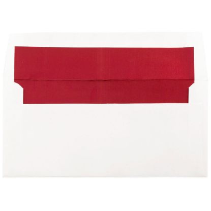 Picture of JAM Paper Foil-Lined Envelopes, 3 7/8in x 8 1/8in, Gummed Seal, White with Red Lining, Pack Of 25