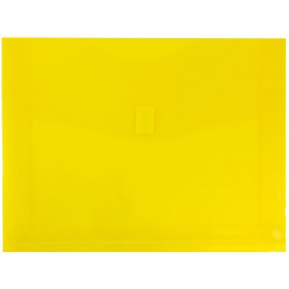 Picture of JAM Paper Plastic Booklet Expansion Envelopes, Letter-Size, 9 3/4in x 13in, Hook & Loop Closure, Light Yellow, Pack Of 12