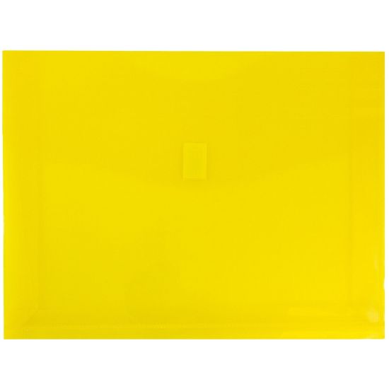 Picture of JAM Paper Plastic Booklet Expansion Envelopes, Letter-Size, 9 3/4in x 13in, Hook & Loop Closure, Light Yellow, Pack Of 12