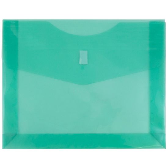 Picture of JAM Paper Plastic Booklet Expansion Envelopes, Letter-Size, 9 3/4in x 13in, Hook & Loop Closure, Light Green, Pack Of 12