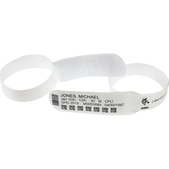 Picture of Zebra Z-Band UltraSoft Wristband Cartridge Kit, 1in x 11in, Rectangle, White, 175 Per Roll, Case Of 6 Rolls