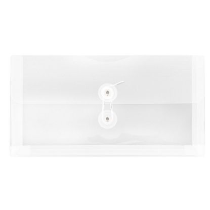 Picture of JAM Paper Booklet Plastic Envelopes, #10, Button & String Closure, Clear, Pack Of 12