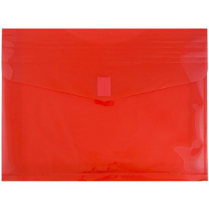 Picture of JAM Paper Plastic Booklet Expansion Envelopes, Letter-Size, 9 3/4in x 13in, Hook & Loop Closure, Light Red, Pack Of 12