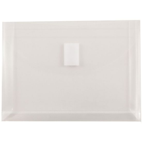 Picture of JAM Paper Plastic Booklet Envelopes, 1in Expansion, 5 1/2in x 7 1/2in, Hook & Loop Closure, Clear, Pack Of 12