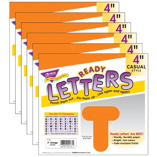 Picture of TREND Ready Letters, 4in, Casual Uppercase, Orange, Set Of 6 Packs