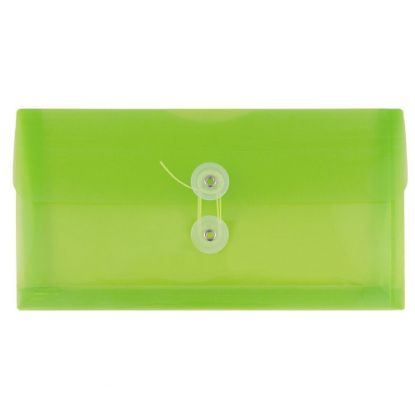 Picture of JAM Paper Booklet Plastic Envelopes, #10, Button & String Closure, Lime Green, Pack Of 12