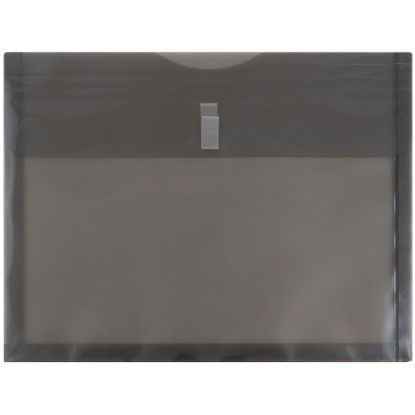 Picture of JAM Paper Plastic Booklet Expansion Envelopes, Letter-Size, 9 3/4in x 13in, Hook & Loop Closure, Smoke Gray, Pack Of 12