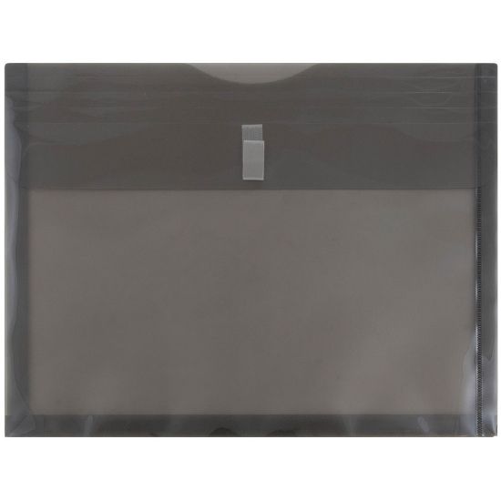 Picture of JAM Paper Plastic Booklet Expansion Envelopes, Letter-Size, 9 3/4in x 13in, Hook & Loop Closure, Smoke Gray, Pack Of 12