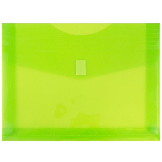 Picture of JAM Paper Plastic Booklet Expansion Envelopes, Letter-Size, 9 3/4in x 13in, Hook & Loop Closure, Lime Green, Pack Of 12