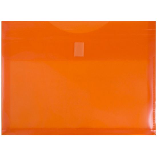 Picture of JAM Paper Plastic Booklet Expansion Envelopes, Letter-Size, 9 3/4in x 13in, Hook & Loop Closure, Light Orange, Pack Of 12