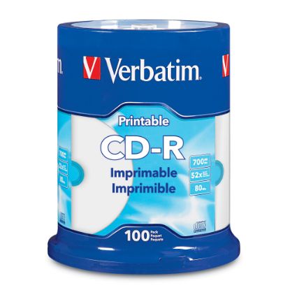 Picture of Verbatim CD-R Printable Disc Spindle, Blue/White, Pack Of 100