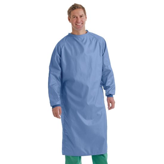 Picture of Medline 2-Ply Blockade Surgical Gowns, Snap Neck And Mid-Back, Large, Ceil Blue, Pack Of 12