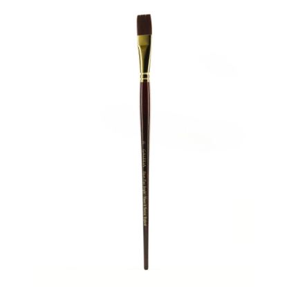 Picture of Winsor & Newton Galeria Long-Handled Brush, Size 18, Flat/Bright, Polyester Filament, Dark Burgundy