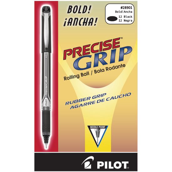 Picture of Pilot Precise Grip Liquid Ink Rollerball Pens, Bold Point, 1.0 mm, Black Metallic Barrel, Black Ink, Pack Of 12 Pens