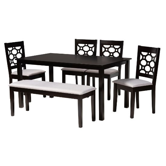 Picture of Baxton Studio Gabriel 6-Piece Dining Set, 29-1/8inH x 59-5/8inW x 35-7/16inD, Gray/Dark Brown