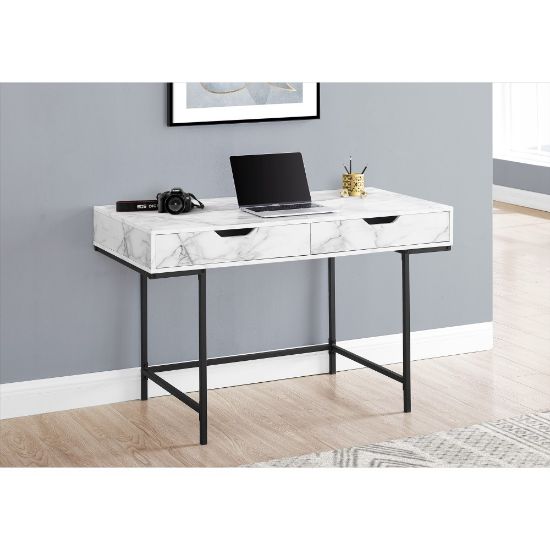 Picture of Monarch Specialties Pollard 48inW Computer Desk, White Marble/Black