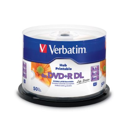 Picture of Verbatim DVD+R DL 8.5GB 8X White Inkjet Hub Printable 50pk Spindle