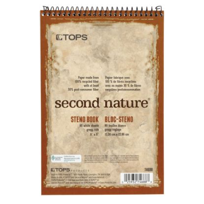 Picture of TOPS Second Nature Steno Books, 6in x 9in, Gregg Ruled, 160 Pages (80 Sheets), 100% Recycled, White