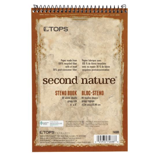 Picture of TOPS Second Nature Steno Books, 6in x 9in, Gregg Ruled, 160 Pages (80 Sheets), 100% Recycled, White