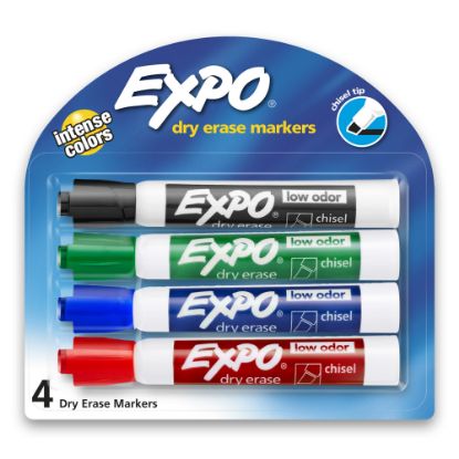 Picture of EXPO Low-Odor Dry-Erase Markers, Chisel Point, Assorted Colors, Pack Of 4 Markers