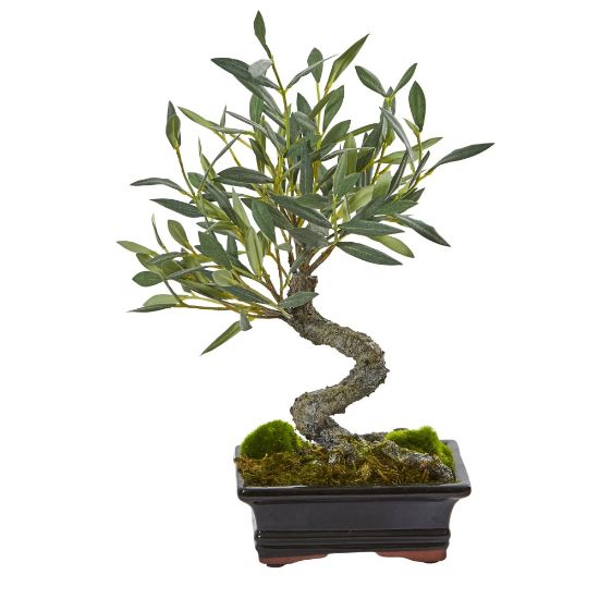 Picture of Nearly Natural Mini Olive Bonsai 13inH Artificial Tree. 13inH x 8-1/2inW x 6inD, Green