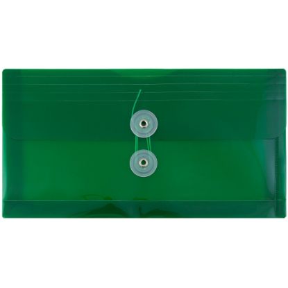 Picture of JAM Paper Booklet Plastic Envelopes, #10, Button & String Closure, Green, Pack Of 12