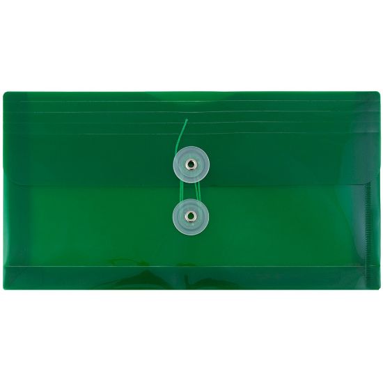 Picture of JAM Paper Booklet Plastic Envelopes, #10, Button & String Closure, Green, Pack Of 12