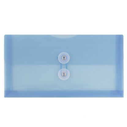 Picture of JAM Paper Booklet Plastic Envelopes, #10, Button & String Closure, Blue, Pack Of 12