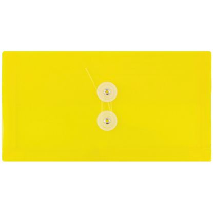 Picture of JAM Paper Booklet Plastic Envelopes, #10, Button & String Closure, Yellow, Pack Of 12