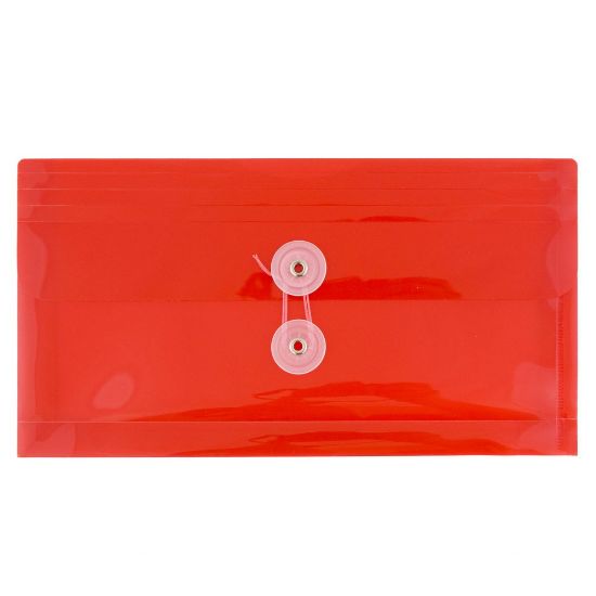 Picture of JAM Paper Booklet Plastic Envelopes, #10, Button & String Closure, Red, Pack Of 12