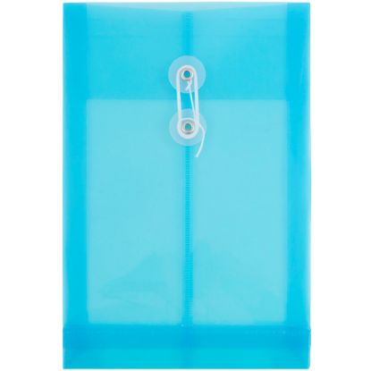 Picture of JAM Paper Open-End Plastic Envelopes, 6 1/4in x 9 1/4in, Button & String Closure, Blue, Pack Of 12