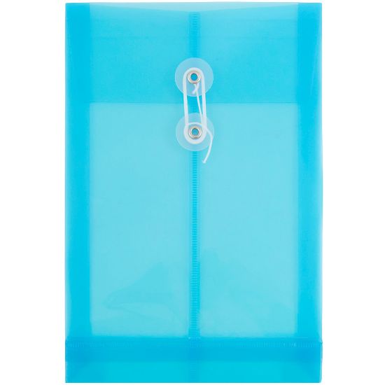 Picture of JAM Paper Open-End Plastic Envelopes, 6 1/4in x 9 1/4in, Button & String Closure, Blue, Pack Of 12