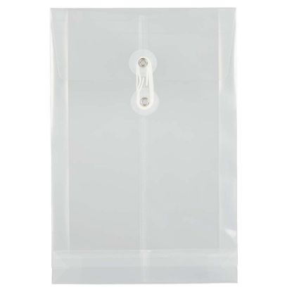 Picture of JAM Paper Open-End Plastic Envelopes, 6 1/4in x 9 1/4in, Button & String Closure, Clear, Pack Of 12