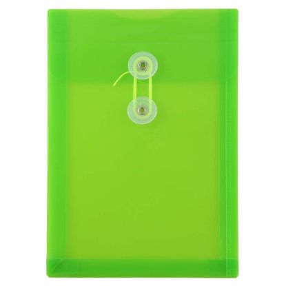 Picture of JAM Paper Open-End Plastic Envelopes, 6 1/4in x 9 1/4in, Button & String Closure, Lime Green, Pack Of 12