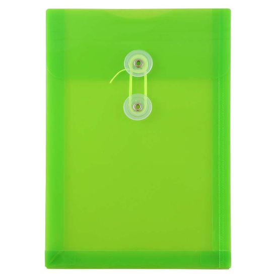 Picture of JAM Paper Open-End Plastic Envelopes, 6 1/4in x 9 1/4in, Button & String Closure, Lime Green, Pack Of 12