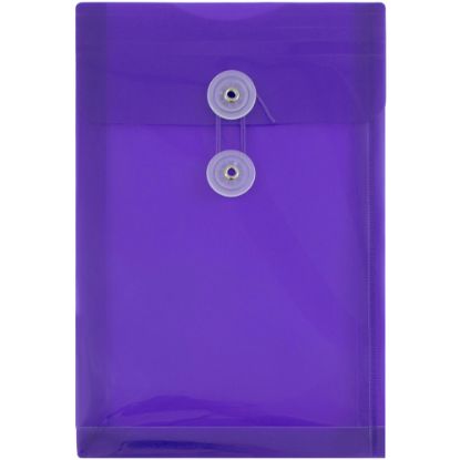 Picture of JAM Paper Open-End Plastic Envelopes, 6 1/4in x 9 1/4in, Button & String Closure, Purple, Pack Of 12