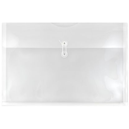 Picture of JAM Paper Plastic Booklet Envelopes, 12in x 18in, Button & String, Clear, Pack Of 12