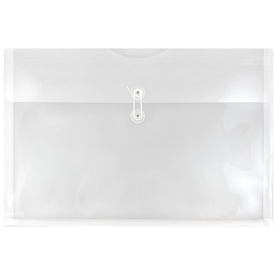 Picture of JAM Paper Plastic Booklet Envelopes, 12in x 18in, Button & String, Clear, Pack Of 12