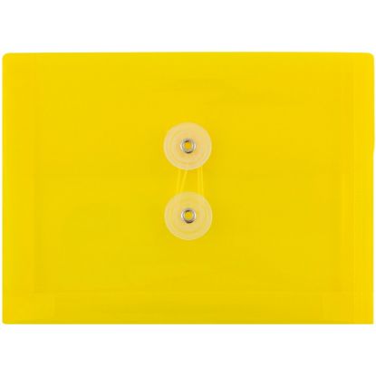 Picture of JAM Paper Index Booklet Plastic Envelopes, 5 1/2in x 7 1/2in, Button & String Closure, Yellow, Pack Of 12