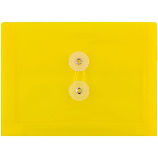 Picture of JAM Paper Index Booklet Plastic Envelopes, 5 1/2in x 7 1/2in, Button & String Closure, Yellow, Pack Of 12