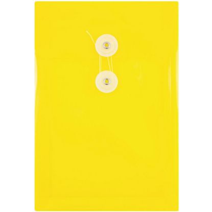 Picture of JAM Paper Open-End Plastic Envelopes, 6 1/4in x 9 1/4in, Button & String Closure, Yellow, Pack Of 12