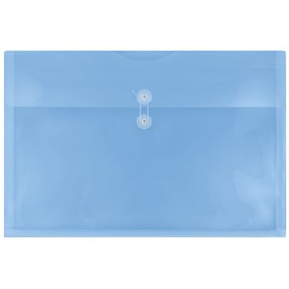 Picture of JAM Paper Plastic Booklet Envelopes, 12in x 18in, Button & String Closure, Blue, Pack Of 12