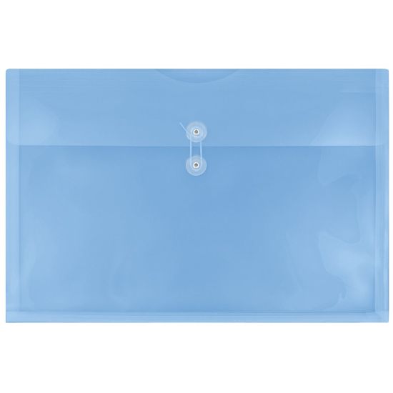 Picture of JAM Paper Plastic Booklet Envelopes, 12in x 18in, Button & String Closure, Blue, Pack Of 12