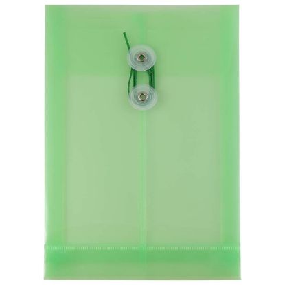 Picture of JAM Paper Open-End Plastic Envelopes, 6 1/4in x 9 1/4in, Button & String Closure, Classic Lime Green, Pack Of 12