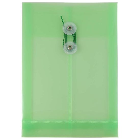 Picture of JAM Paper Open-End Plastic Envelopes, 6 1/4in x 9 1/4in, Button & String Closure, Classic Lime Green, Pack Of 12