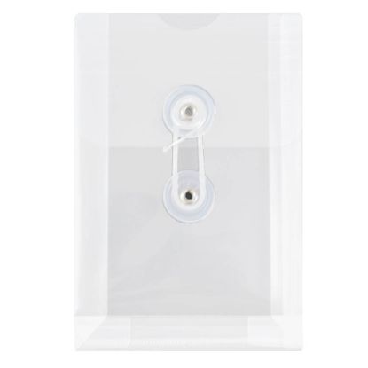 Picture of JAM Paper Index Booklet Plastic Envelopes, 4 1/4in x 6 1/4in, Button & String Closure, Clear, Pack Of 12