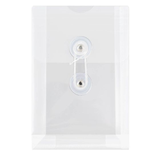 Picture of JAM Paper Index Booklet Plastic Envelopes, 4 1/4in x 6 1/4in, Button & String Closure, Clear, Pack Of 12