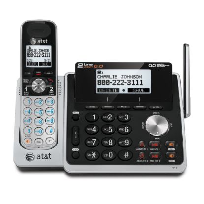 Picture of AT&T TL88102 DECT 6.0 Digital 2-Line Cordless Phone With Answering, Silver/Black