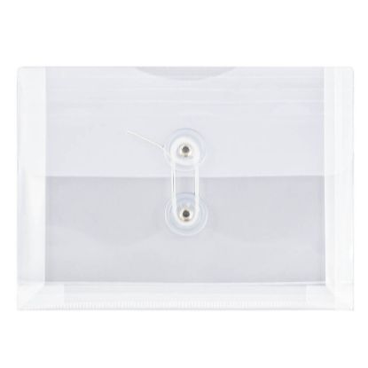 Picture of JAM Paper Index Booklet Plastic Envelopes, 5 1/2in x 7 1/2in, Button & String Closure, Clear, Pack Of 12